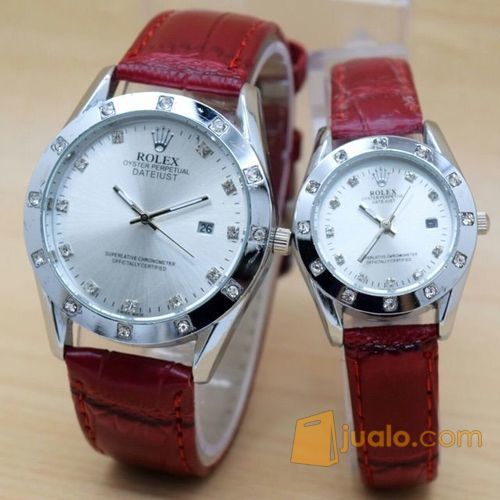 Jam Tangan Couple / pasangan Rolex tali kulit Simple elegant