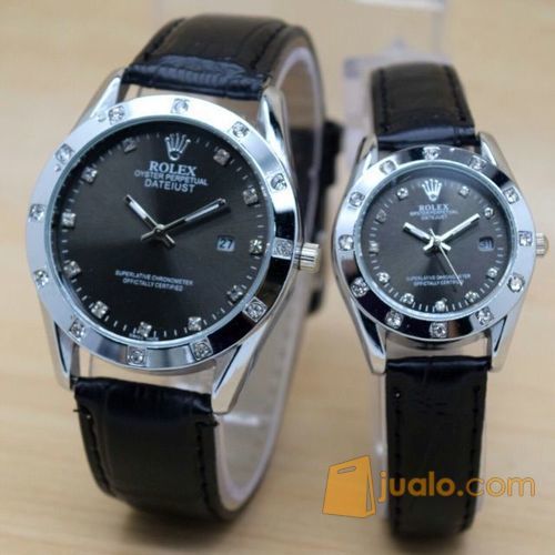 Jam Tangan Couple / pasangan Rolex tali kulit Simple elegant