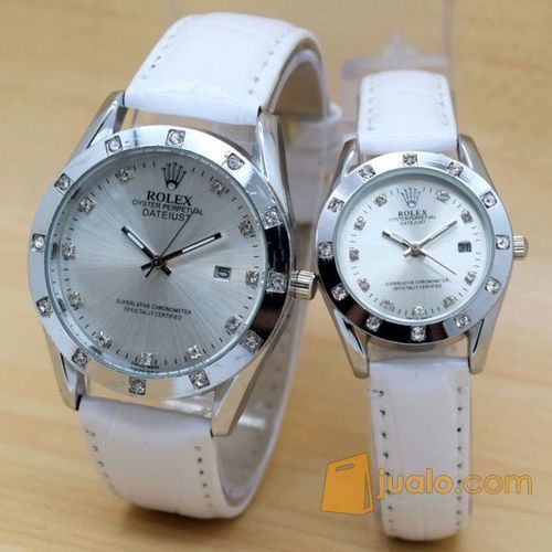 Jam Tangan Couple / pasangan Rolex tali kulit Simple elegant