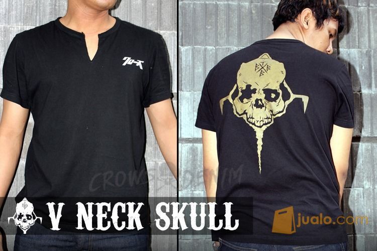 Kaos Pria, Kaos Keren, Kaos V-Neck Crows Zero Genji Skull
