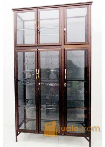 Rak Piring Aluminium 3 Pintu Frame Coklat Kaca Riben 98-172
