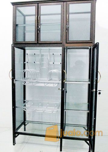 Rak Piring Aluminium 3 Pintu Frame Coklat Kaca Riben 98-172