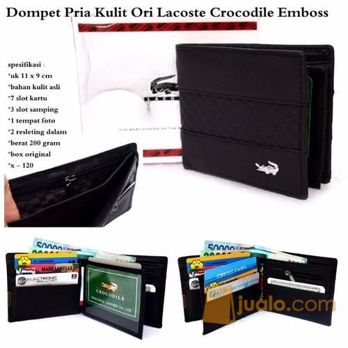 Dompet Pria / Cowok Kulit Ori Lacost Crocodil Embos Best Seller