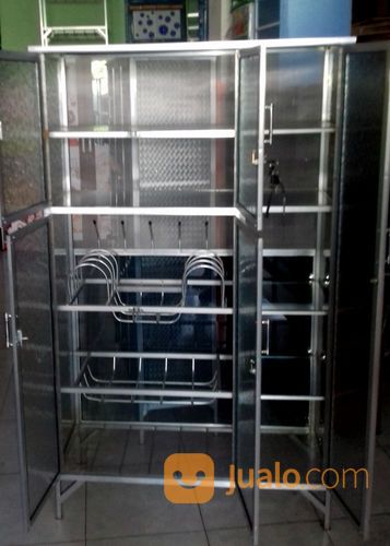 Rak Piring Aluminium 3 Pintu Frame Putih Kaca Es 95-159