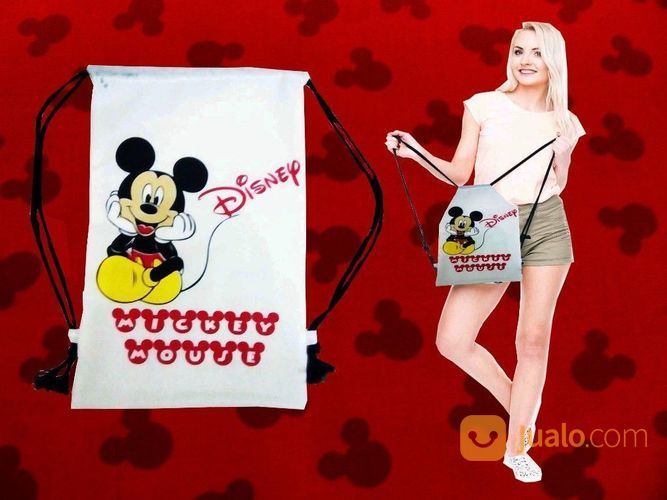 Tas Serut Mickey Mouse Tas Ransel Mickey Koleksi Karakter Kartun Disney Bag Backpack Anak Sekolah L