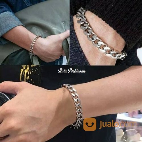 Gelang Titanium Pria Rantai Import Silver