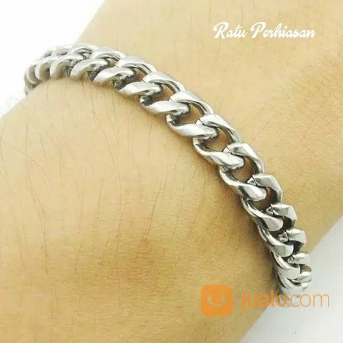 Gelang Titanium Pria Rantai Import Silver