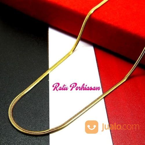 Kalung Titanium Pria Wanita Simpel Gepeng Gold