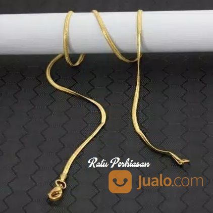 Kalung Titanium Pria Wanita Simpel Gepeng Gold