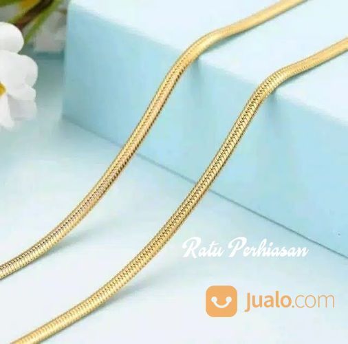 Kalung Titanium Pria Wanita Simpel Gepeng Gold