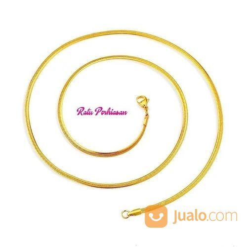 Kalung Titanium Pria Wanita Simpel Gepeng Gold