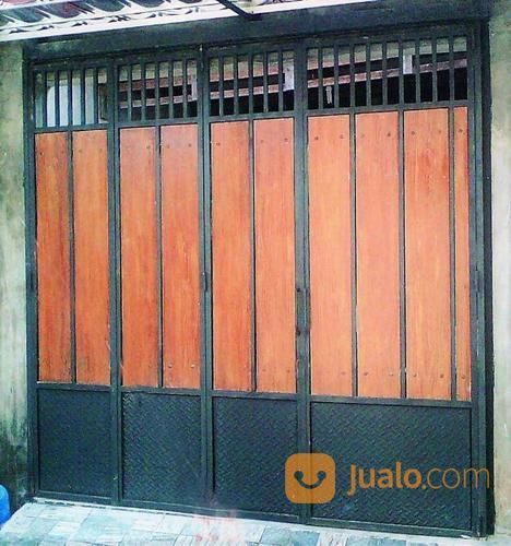 Pintu Pagar Besi Kombinasi Woodplank Motif Kayu JL_018