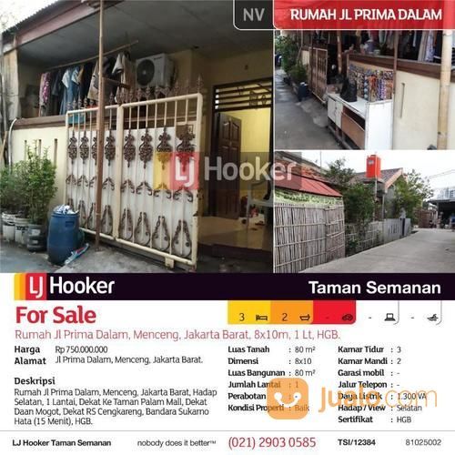 Rumah Jl Prima Dalam, Menceng, Jakarta Barat, 8x10m, 1 Lt, HGB.