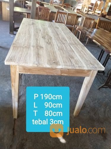 Meja Makan Papan Kayu Jati Whitewash
