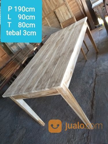 Meja Makan Papan Kayu Jati Whitewash
