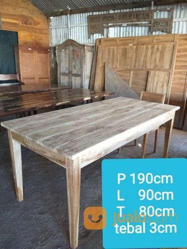 Meja Makan Papan Kayu Jati Whitewash