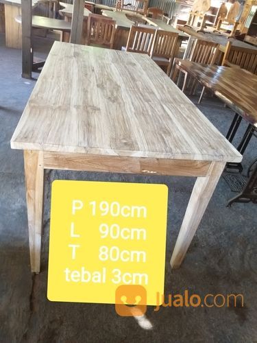Meja Makan Papan Kayu Jati Whitewash