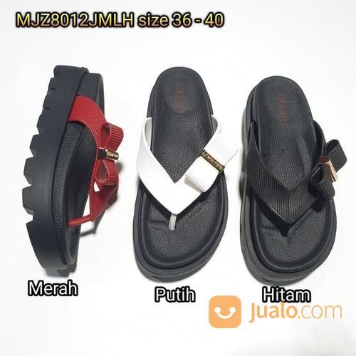 Sandal Sendal Cewe Wanita Karet Jelly Barabara Jepit Pita Merah Hitam Putih