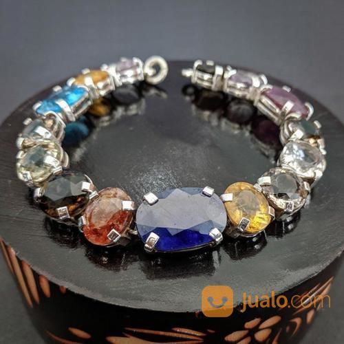Gelang Perak Padat Multi Batu Permata Quartz, Ruby, Citrine, Sapphire, Topaz