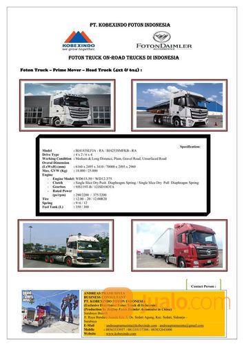 Truck Foton Daimler Tractor Head 4x2 290 HP