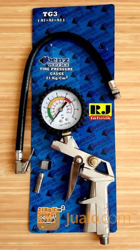 Alat Pompa Isi Angin Ban + Meter Ukur Tekanan Tire Inflating Gun Pressure Gauge Benz 3 Fungsi TG3