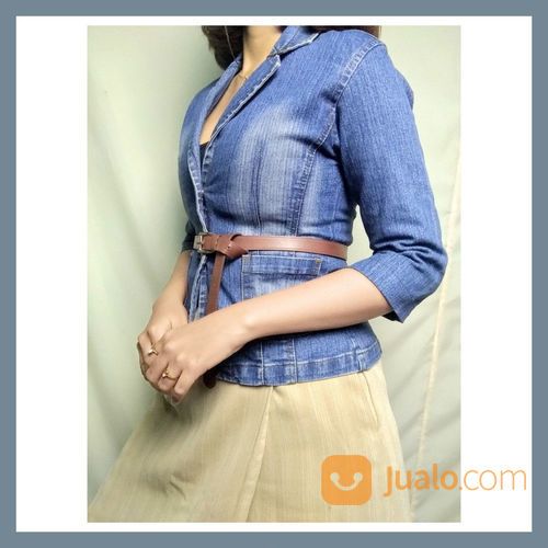 Preloved Baju Outer Jaket Blue Jeand Nevada Retro Vintage Korean Bohemian Summer Tropical Wanita