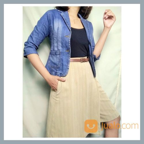 Preloved Baju Outer Jaket Blue Jeand Nevada Retro Vintage Korean Bohemian Summer Tropical Wanita