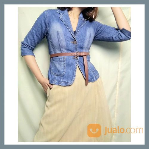 Preloved Baju Outer Jaket Blue Jeand Nevada Retro Vintage Korean Bohemian Summer Tropical Wanita