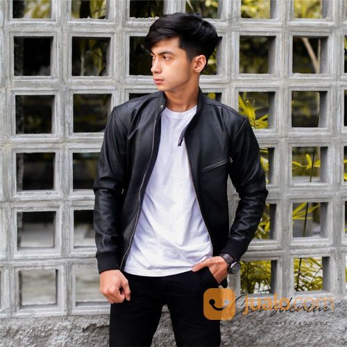 Leather Jacket Black Bikers, Jaket Kulit Hitam Pria Cod Jogja