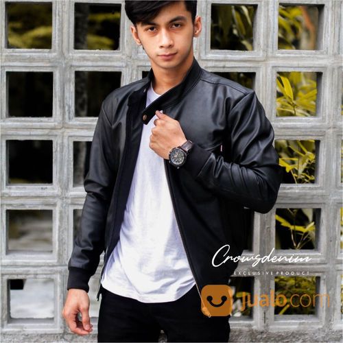 Leather Jacket Black Bikers, Jaket Kulit Hitam Pria Cod Jogja