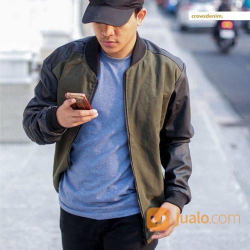 Jaket Pria Green, Jaket Kulit Kanvas Hijau Sk58