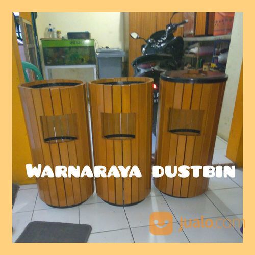Tempat Sampah Kayu Model Bulat