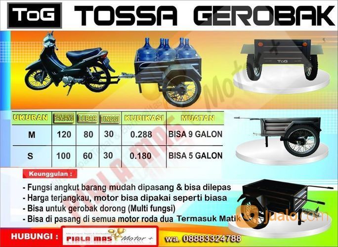 TOSSA Gerobak Gantol Bisa Dipasang Untuk Semua Motor Bebek Dan Laki Termasuk Matik