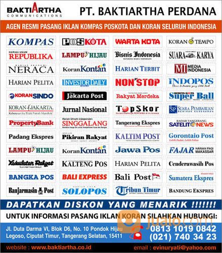 PASANG IKLAN KOMPAS, POSKOTA Dan KORAN SELURUH INDONESIA