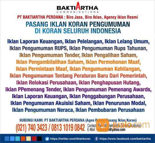 PASANG IKLAN KOMPAS, POSKOTA Dan KORAN SELURUH INDONESIA