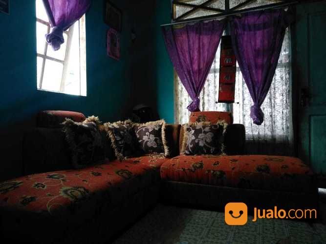 Sofa Sudut Minimalis Kain Orange Coklat Busa Empuk