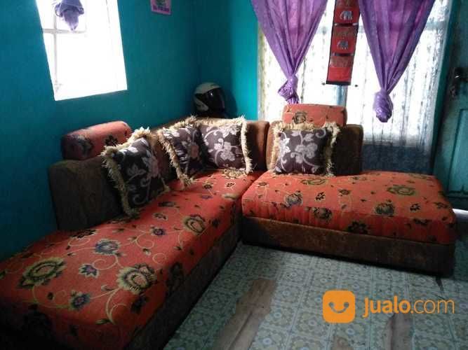 Sofa Sudut Minimalis Kain Orange Coklat Busa Empuk