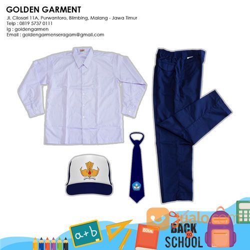 SET SERAGAM SEKOLAH SMP PUTIH BIRU LAKI-LAKI - GOLDEN GARMEN SERAGAM