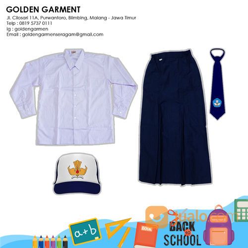 SET SERAGAM PUTIH BIRU PEREMPUAN PANJANG PANJANG - GOLDEN GARMEN SERAGAM