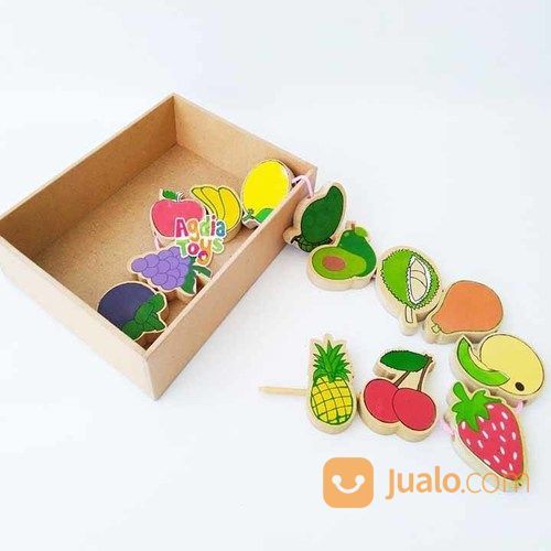 Mainan Meronce Buah Geo Hewan Angka Huruf Transport Kayu Anak PAUD TK