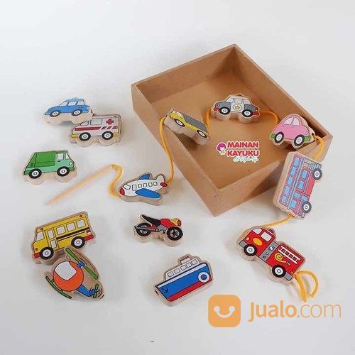 Mainan Meronce Buah Geo Hewan Angka Huruf Transport Kayu Anak PAUD TK