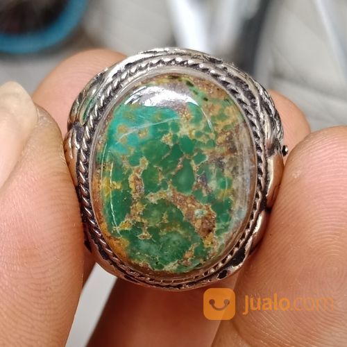 Natural Batu Pirus Persia Hijau Serat Emas Top