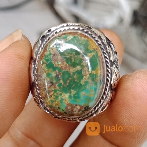 Natural Batu Pirus Persia Hijau Serat Emas Top
