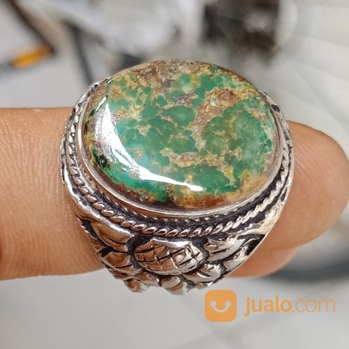 Natural Batu Pirus Persia Hijau Serat Emas Top
