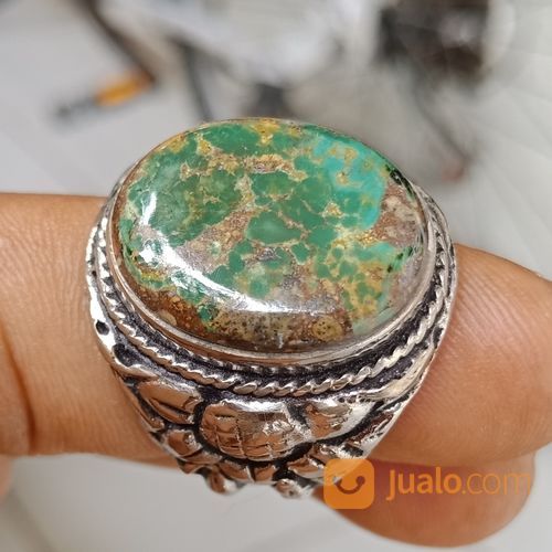 Natural Batu Pirus Persia Hijau Serat Emas Top