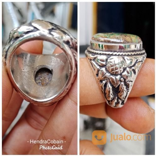 Natural Batu Pirus Persia Hijau Serat Emas Top