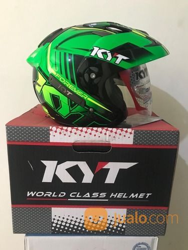 Helm KYT Forever Hitam Hijau Seri 2 Black Green Fluo
