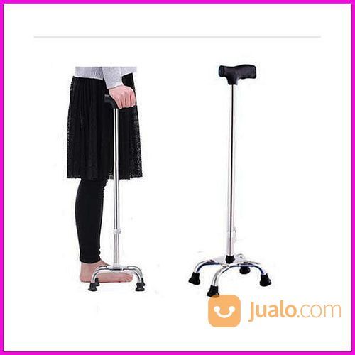 Tongkat 4 Kaki Alat Bantu Jalan Orang Tua Manula Stainless Stroke Patah Tulang Keropos Empat Sudut