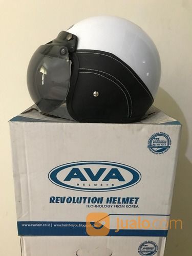 Helm AVA Putih Hitam Fashion White Leather Black