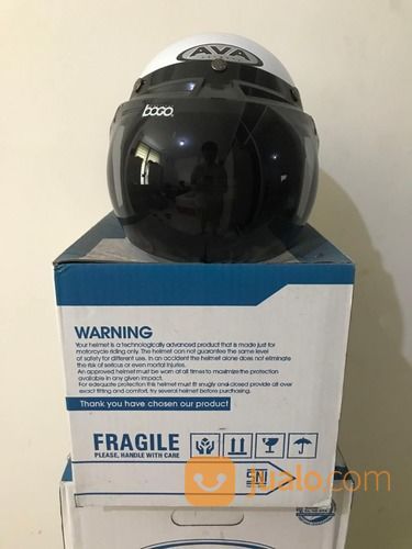 Helm AVA Putih Hitam Fashion White Leather Black